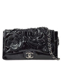 Chanel 2010-2011 Black Patent Leather Camelia Double Chain Shoulder Bag