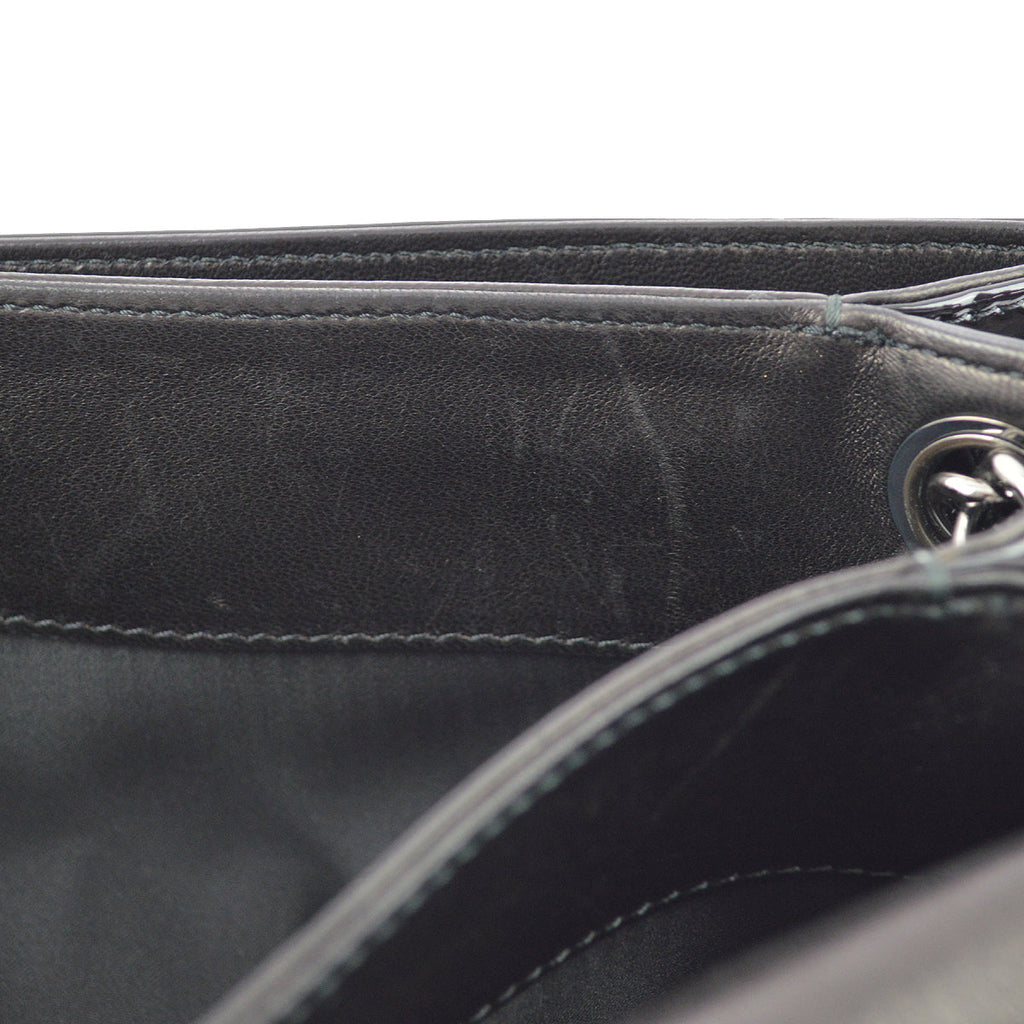 Chanel 2010-2011 Black Patent Leather Camelia Double Chain Shoulder Bag
