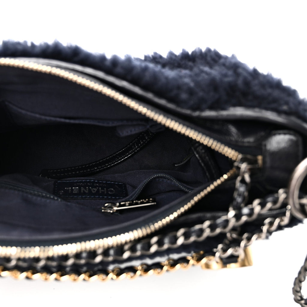 Chanel Shearling Small Gabrielle Hobo Navy