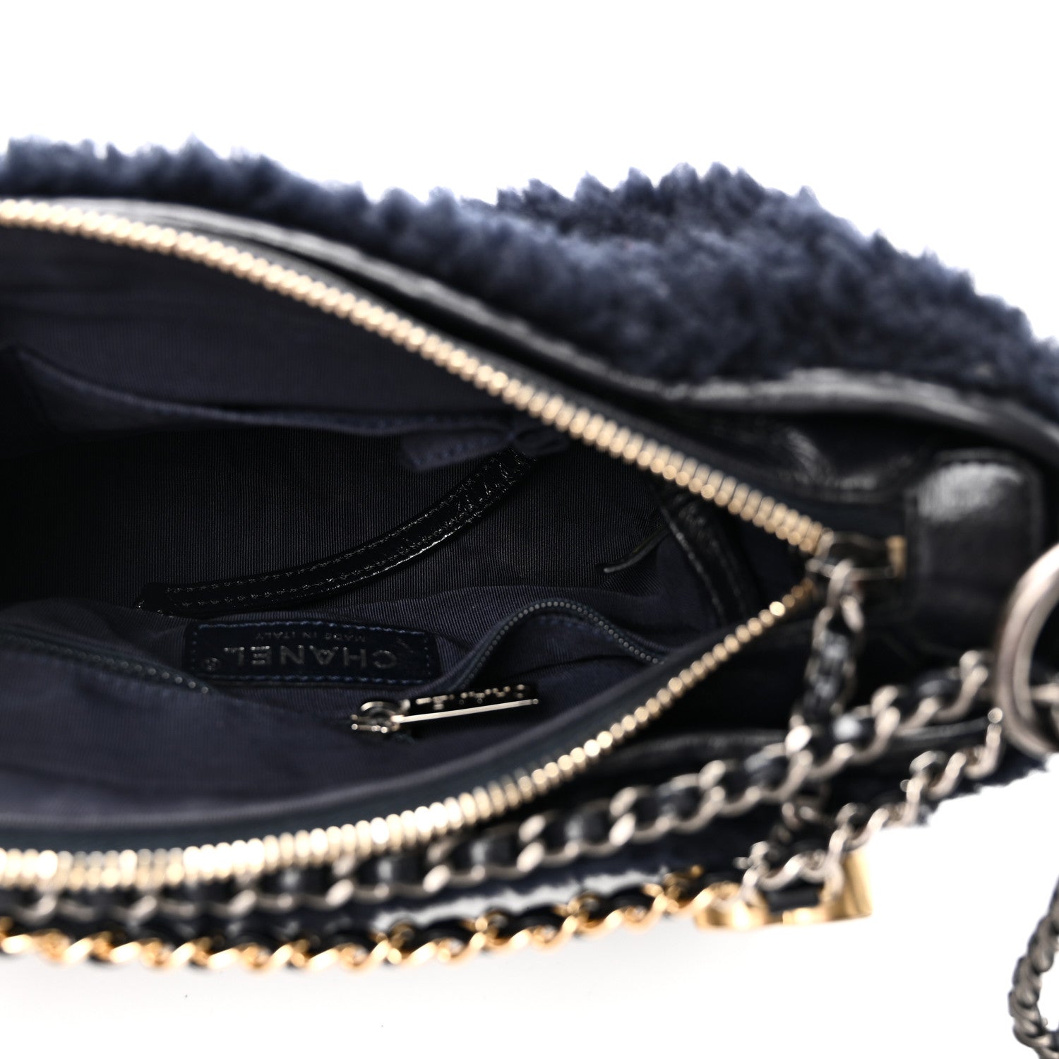 Chanel Shearling Small Gabrielle Hobo Navy