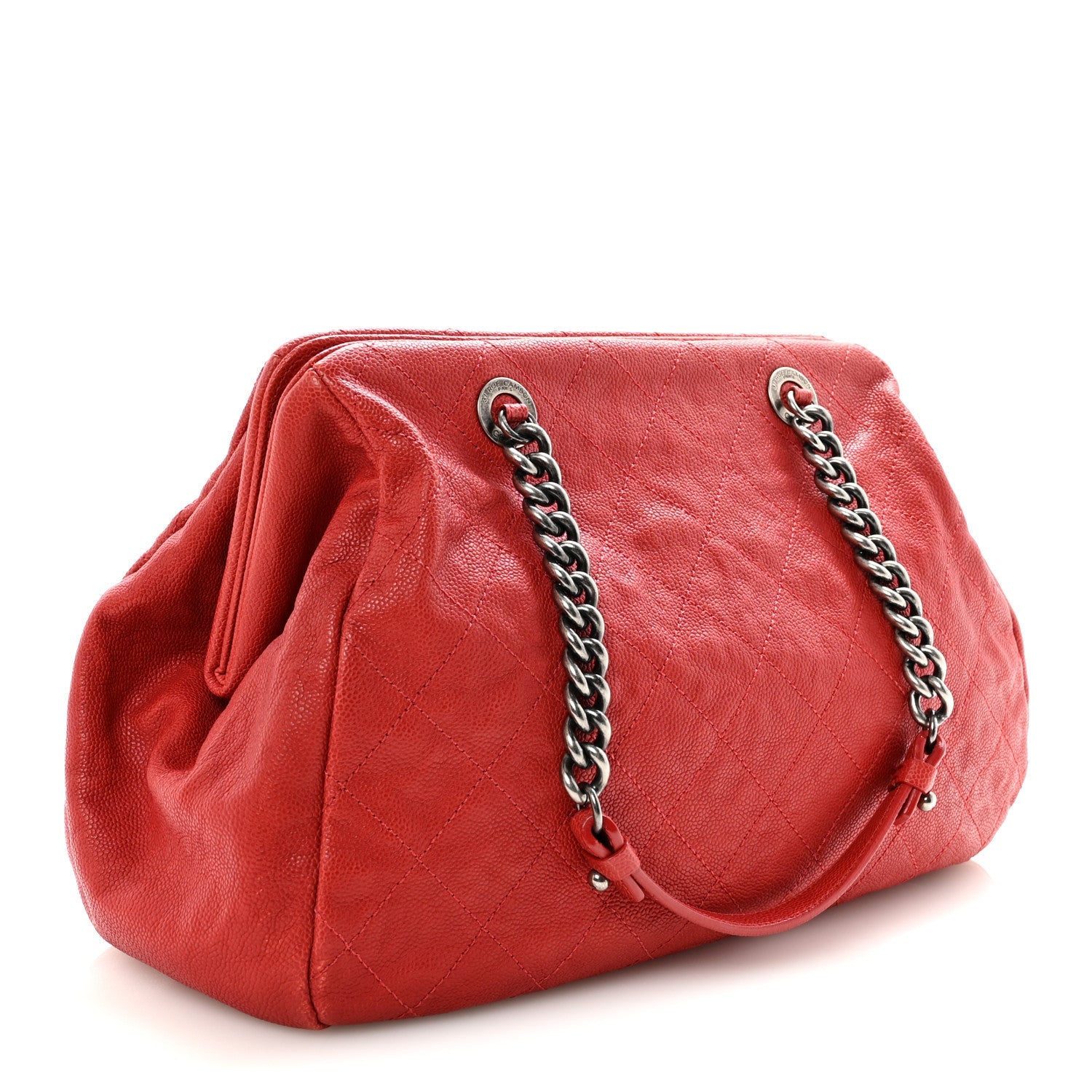 Chanel Caviar Quilted Frame CC Shopping Tote Red
