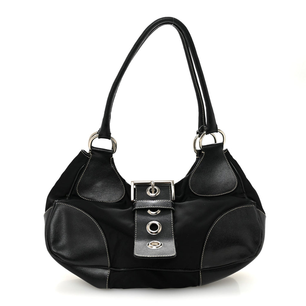 Prada Tessuto Nylon Moon Shoulder Bag Black