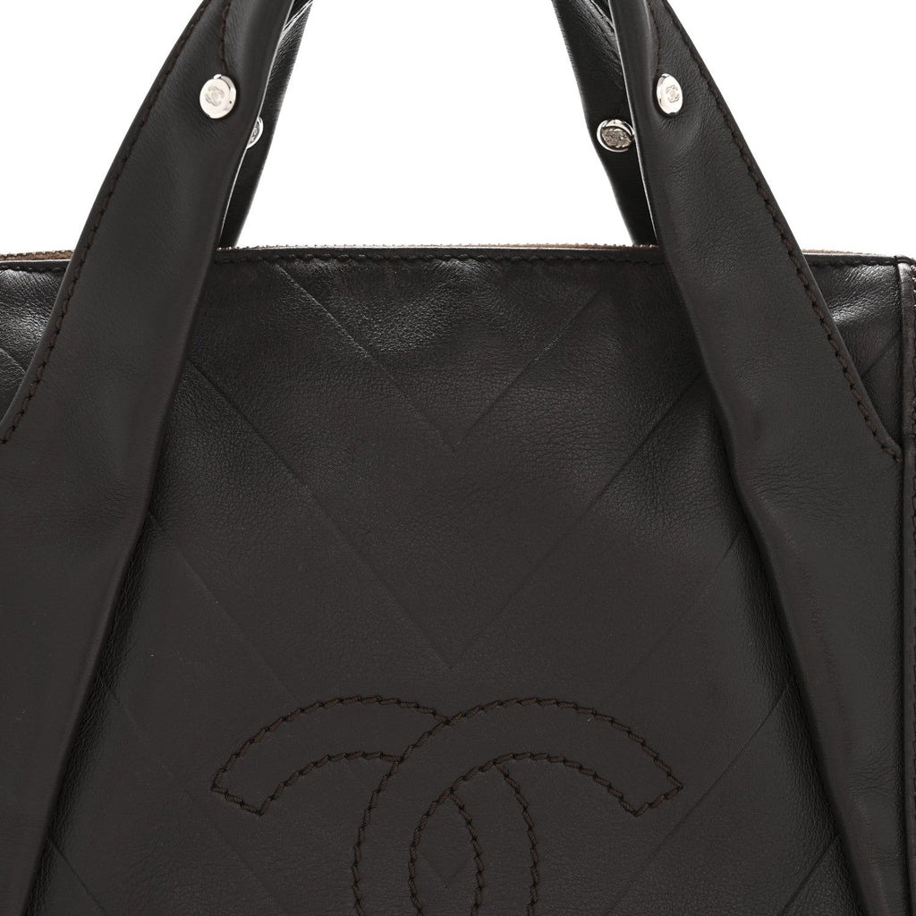 Chanel Calfskin Chevron CC All Day Long Boston Brown