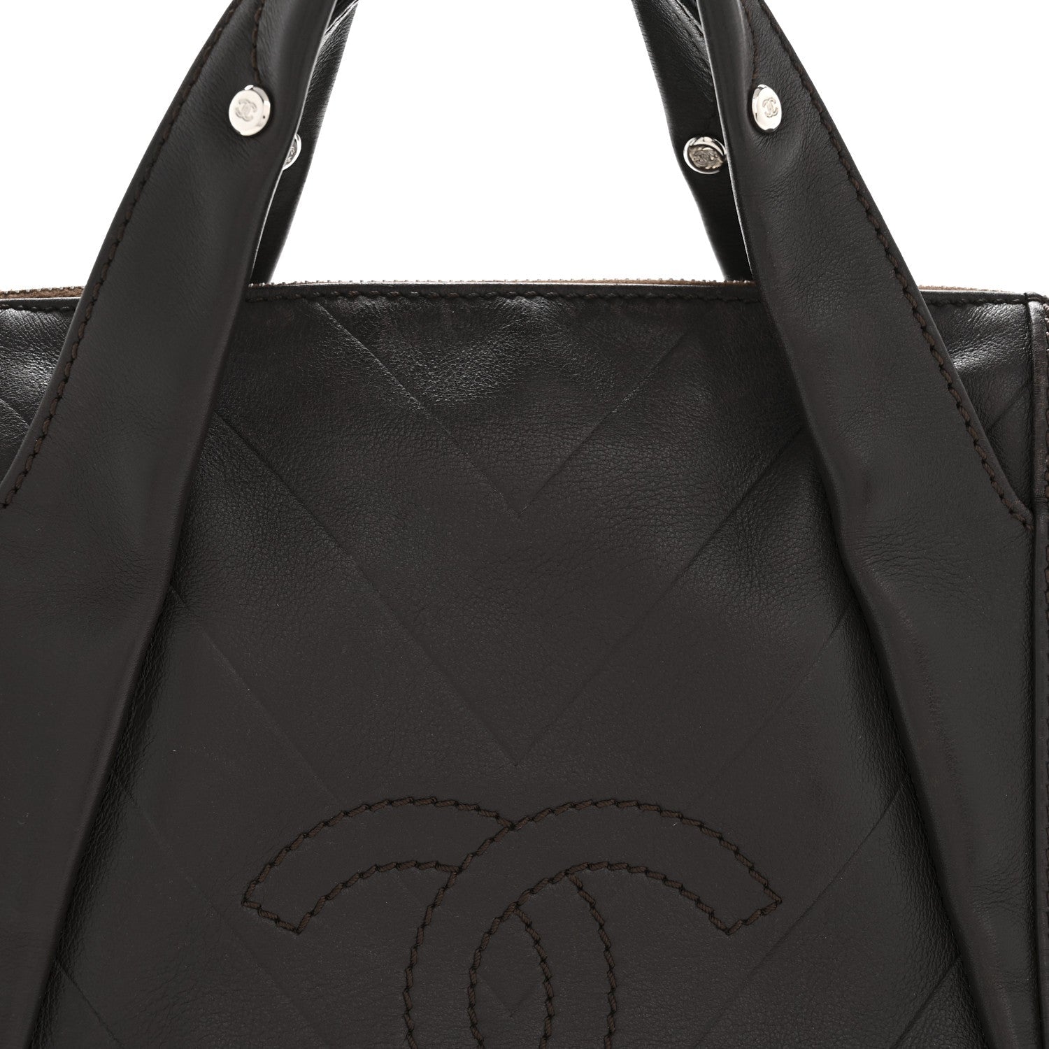 Chanel Calfskin Chevron CC All Day Long Boston Brown