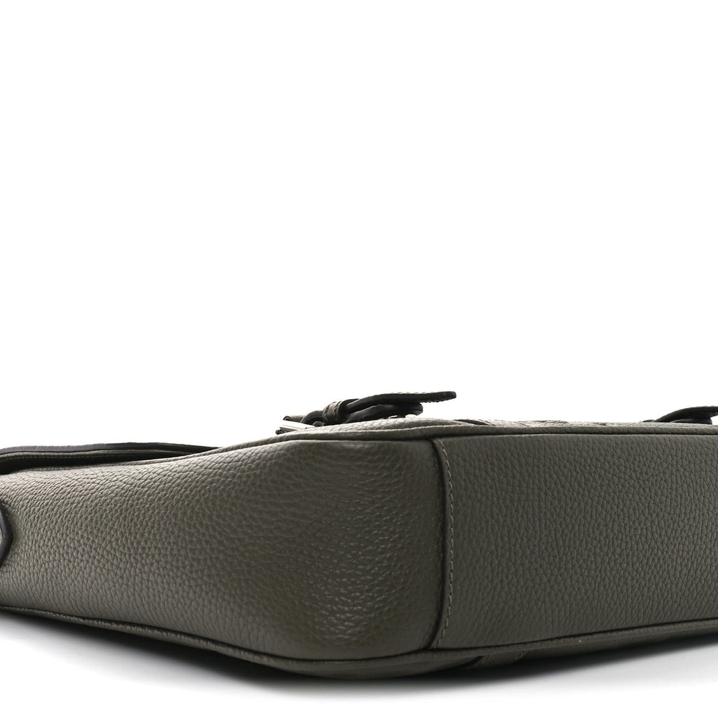 Gucci Piuma Calfskin Jumbo GG Embossed Double Buckle Medium Messenger Bag Dark Vintage Olive