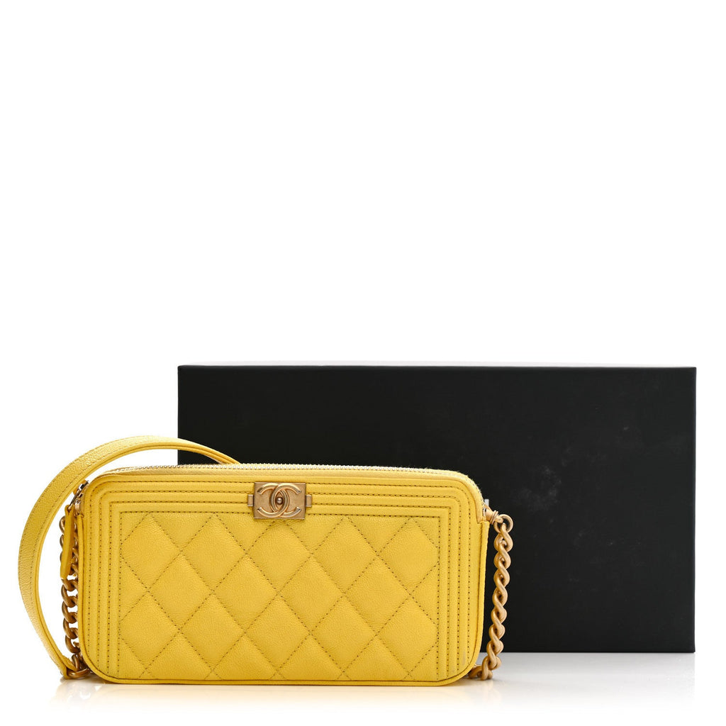 Chanel Caviar Quilted Small Boy Clutch With Chain Yellow