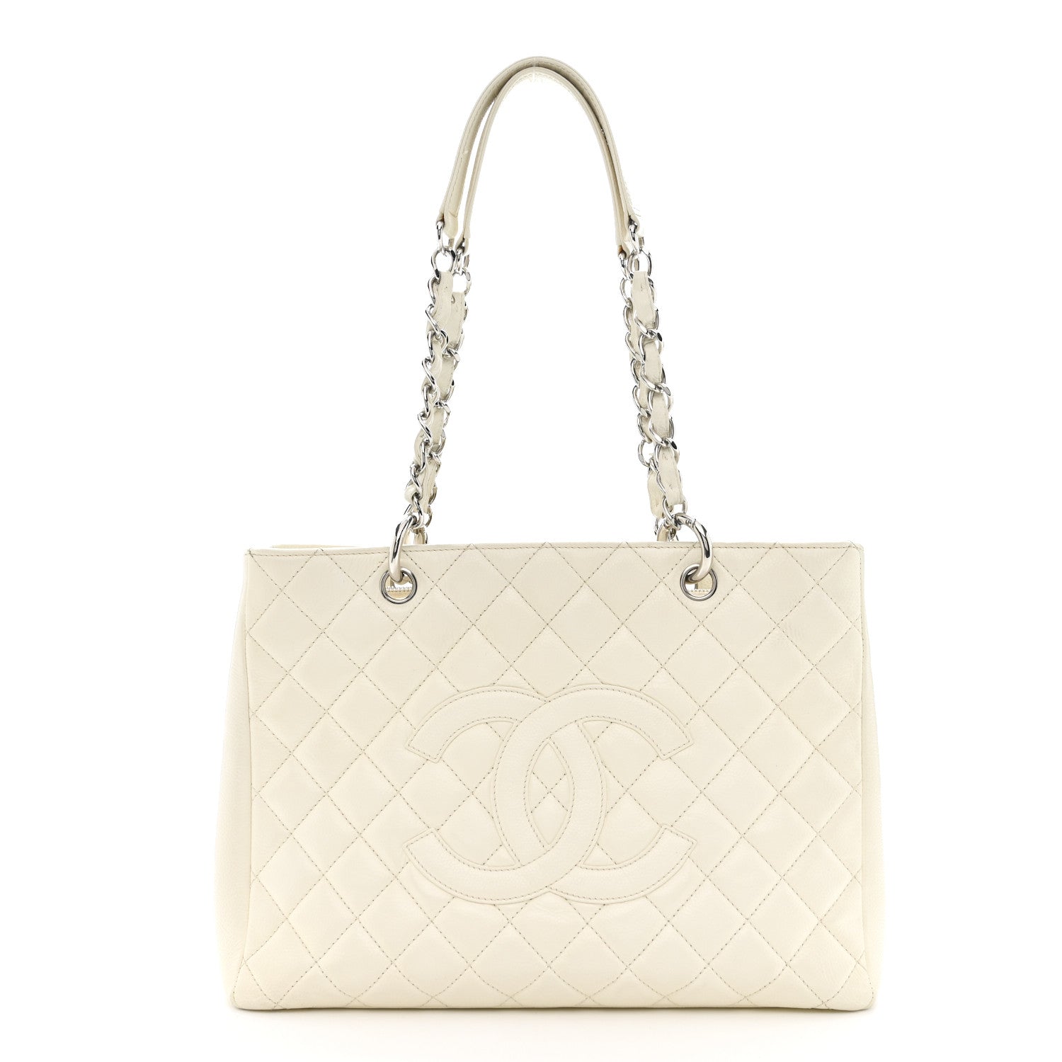Chanel Caviar Quilted Grand Shopping Tote GST White