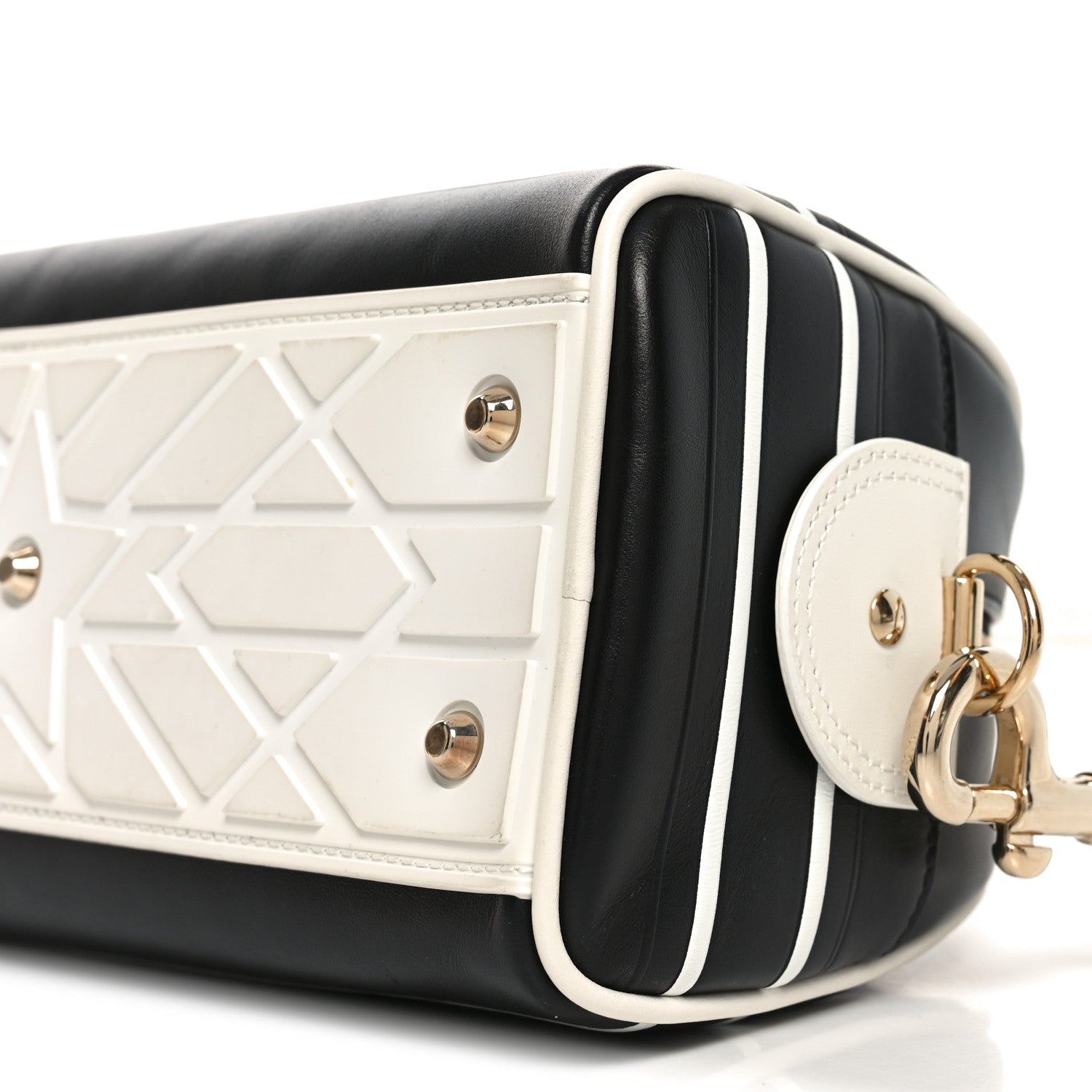 Christian Dior Calfskin Small Dior Vibe Zip Bowling Bag Black White