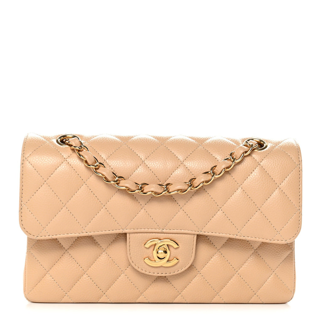 Chanel Caviar Quilted Small Double Flap Beige