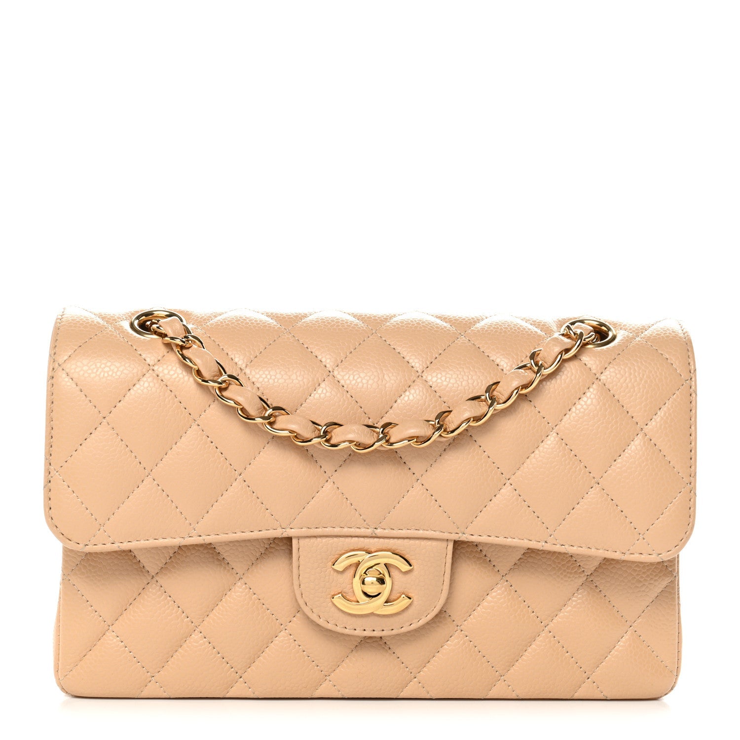 Chanel Caviar Quilted Small Double Flap Beige