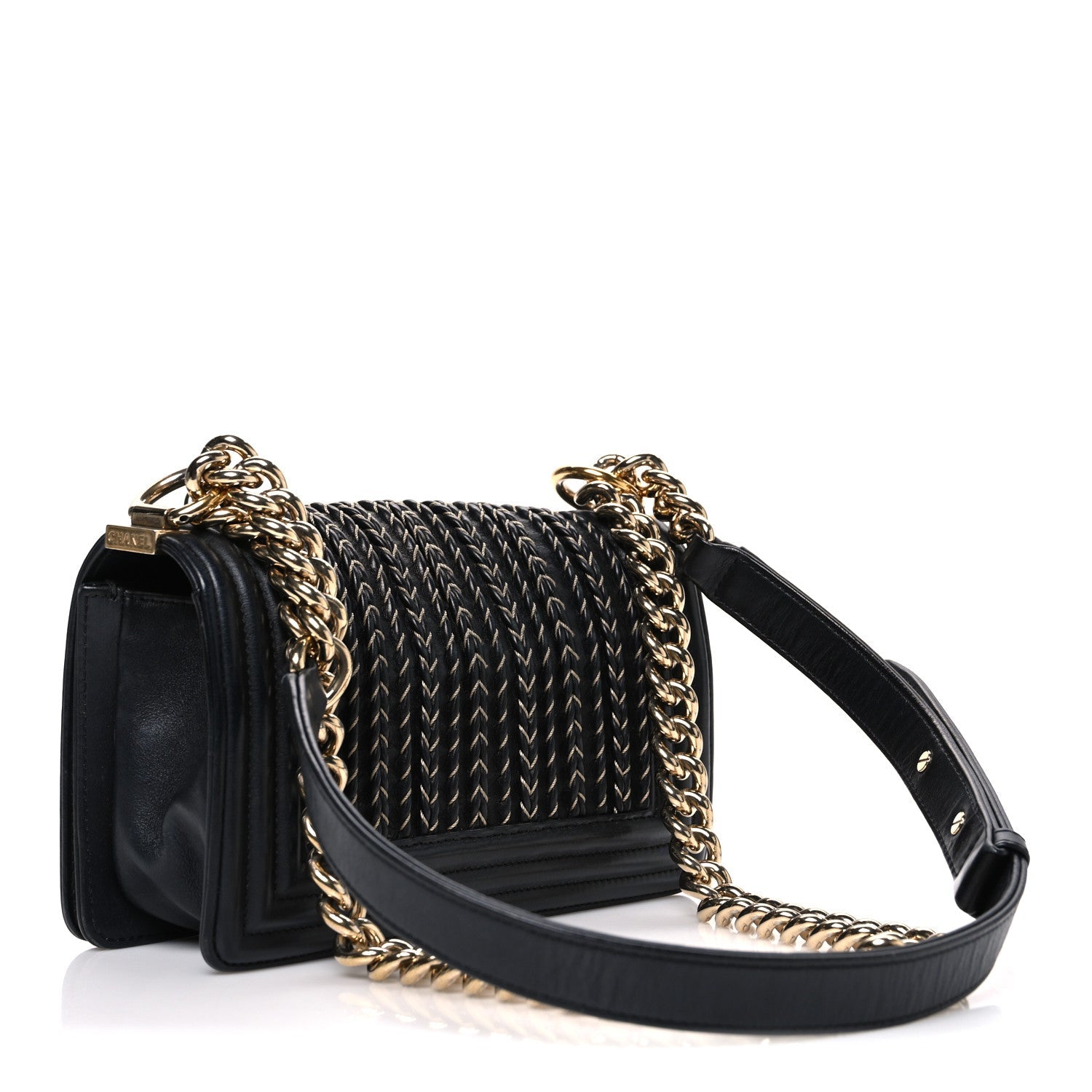 Chanel Calfskin Braided Small Boy Flap Black