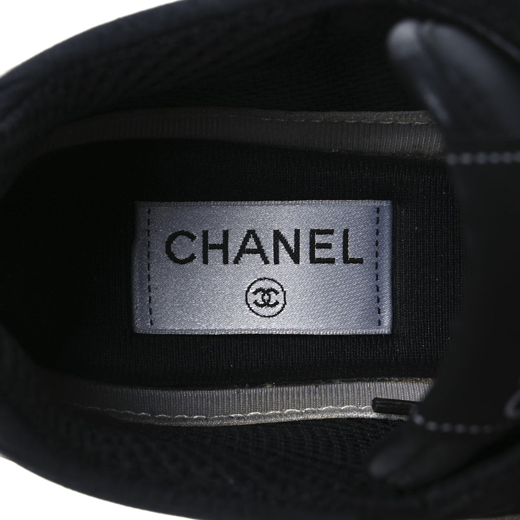 Calfskin Mesh Lycra Suede Womens Logo Sneakers 40 Black