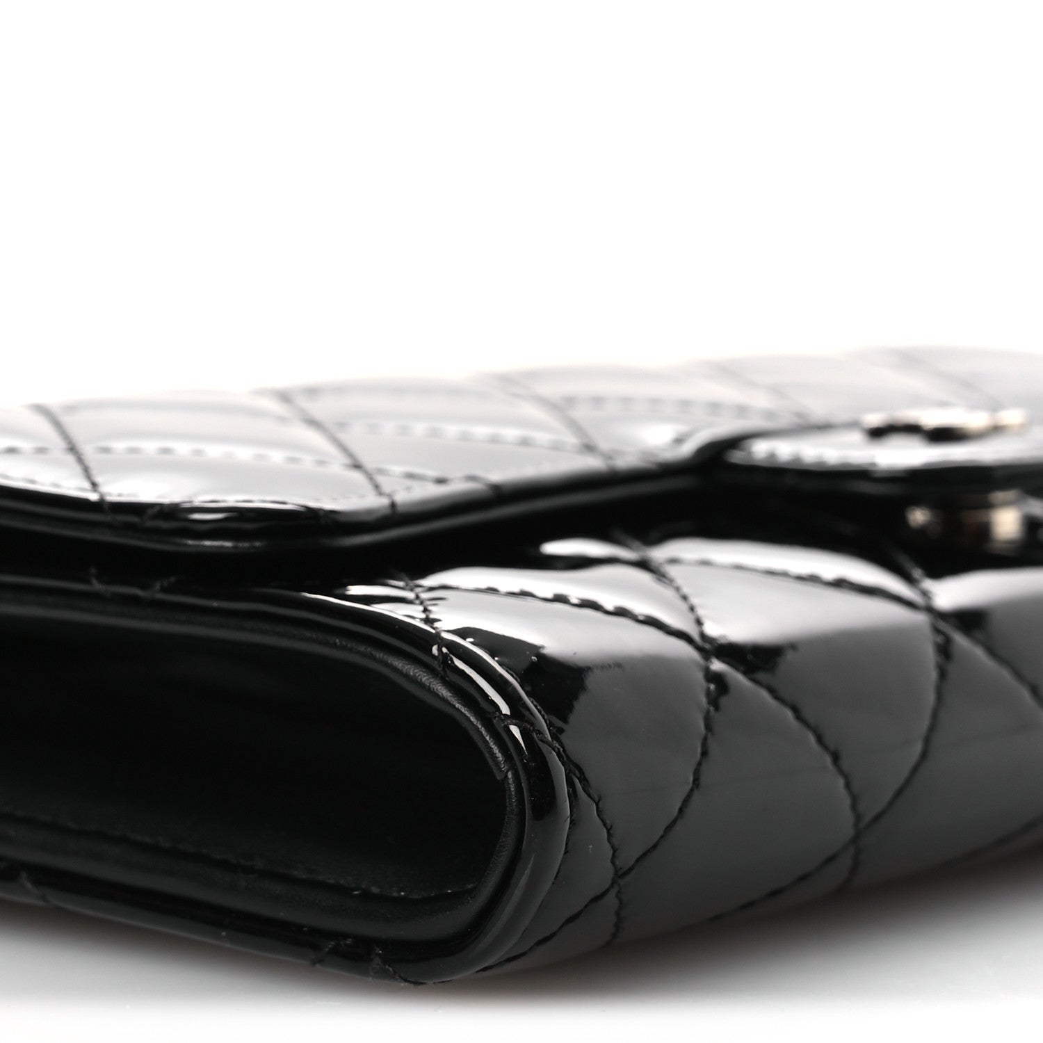 Chanel Patent Quilted Wallet On Removable Chain WOC Black