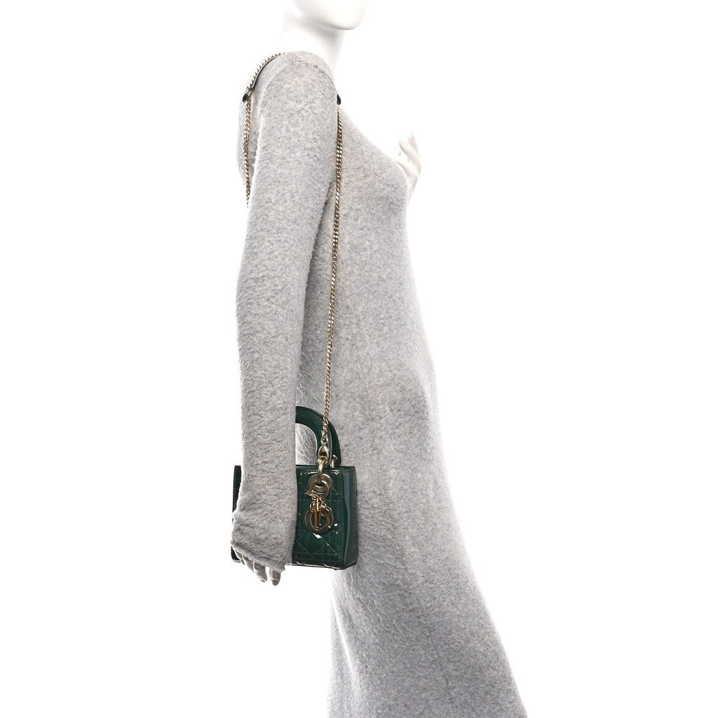 Christian Dior Patent Cannage Mini Lady Dior Pine Green