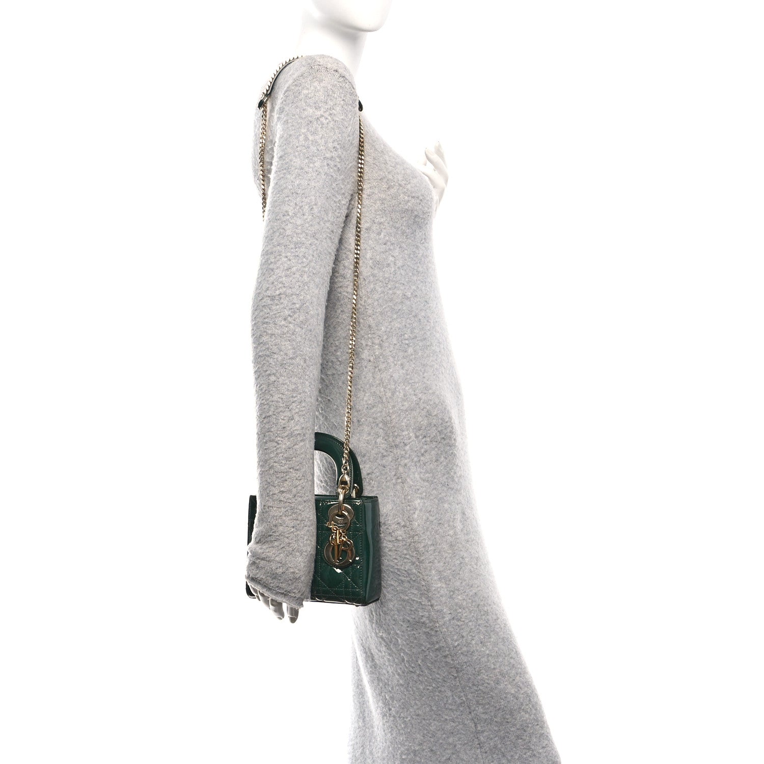 Christian Dior Patent Cannage Mini Lady Dior Pine Green