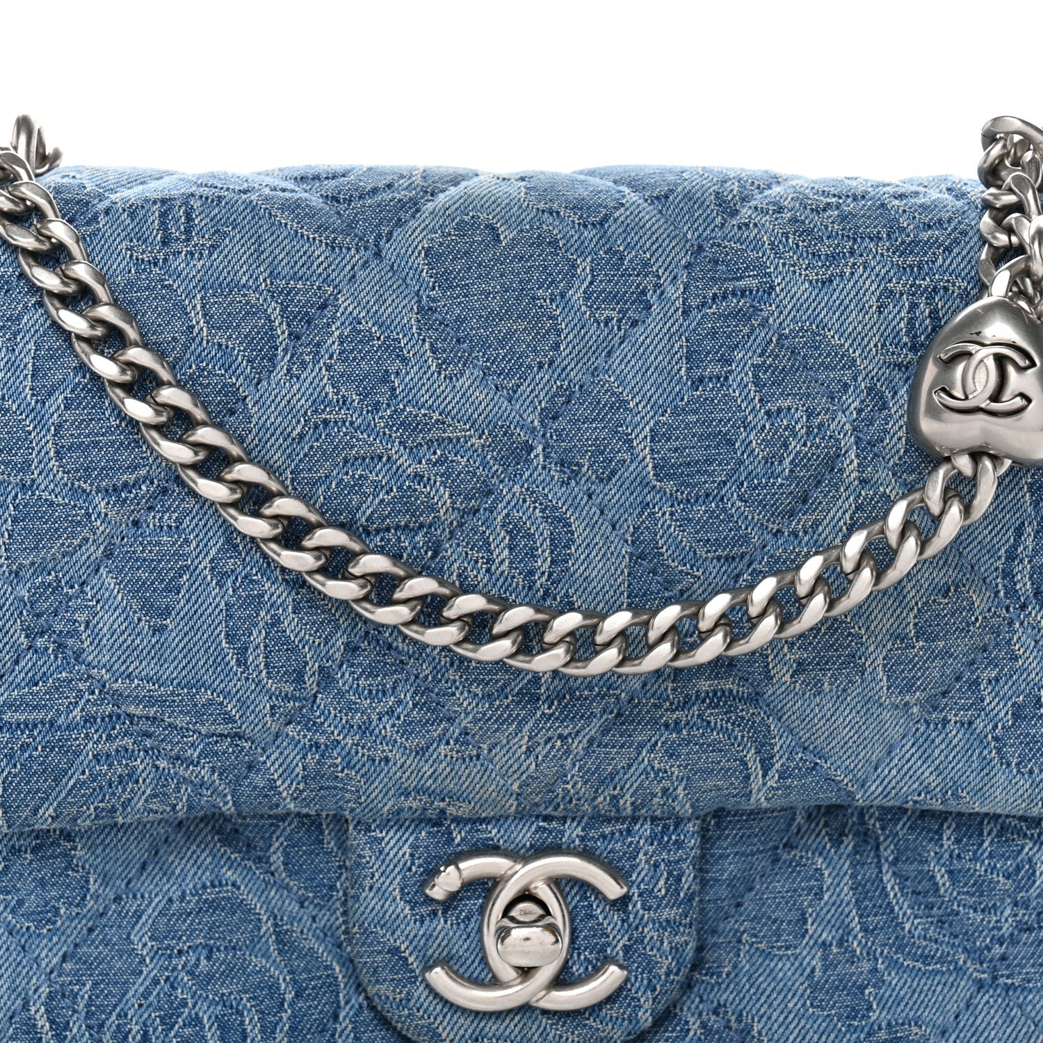 Chanel Denim Quilted Camellia Sweetheart Mini Flap Blue