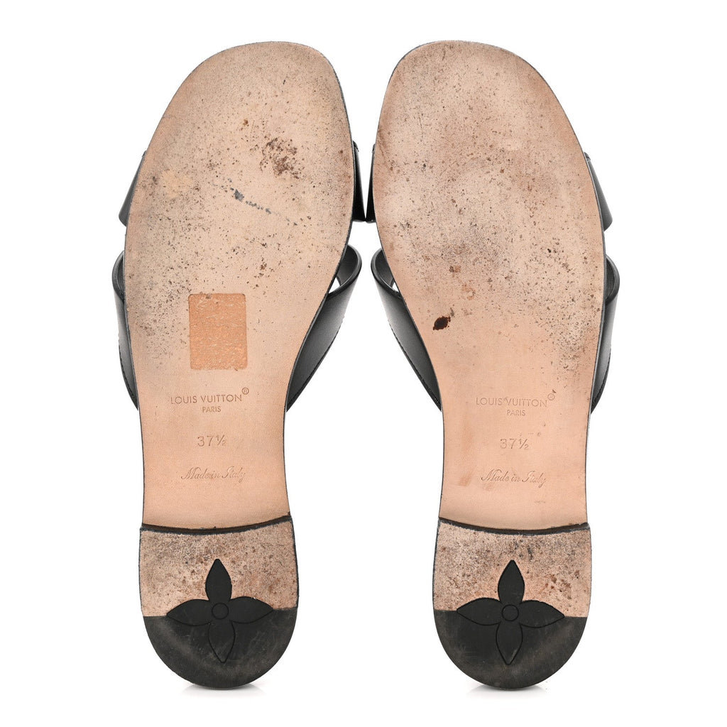 Louis Vuitton Calfskin LV Isola Flat Sandals 37.5 Black