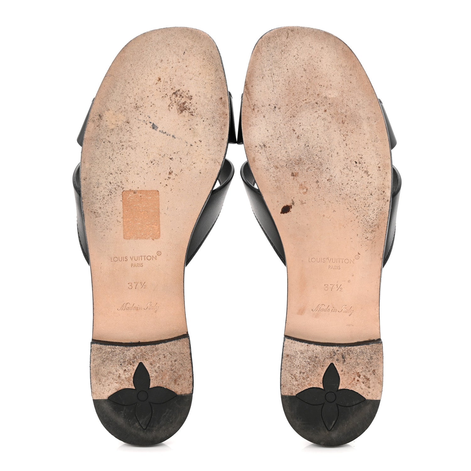 Louis Vuitton Calfskin LV Isola Flat Sandals 37.5 Black