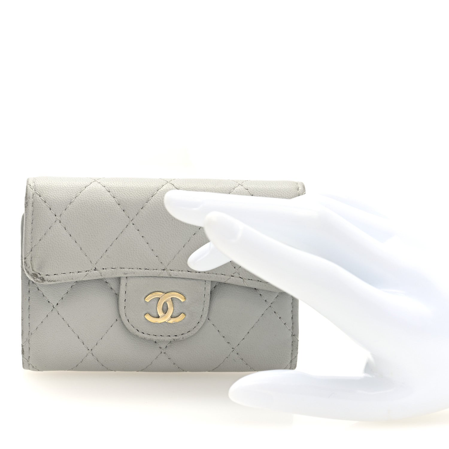 Lambskin Quilted Classic 4 Key Holder Wallet Grey