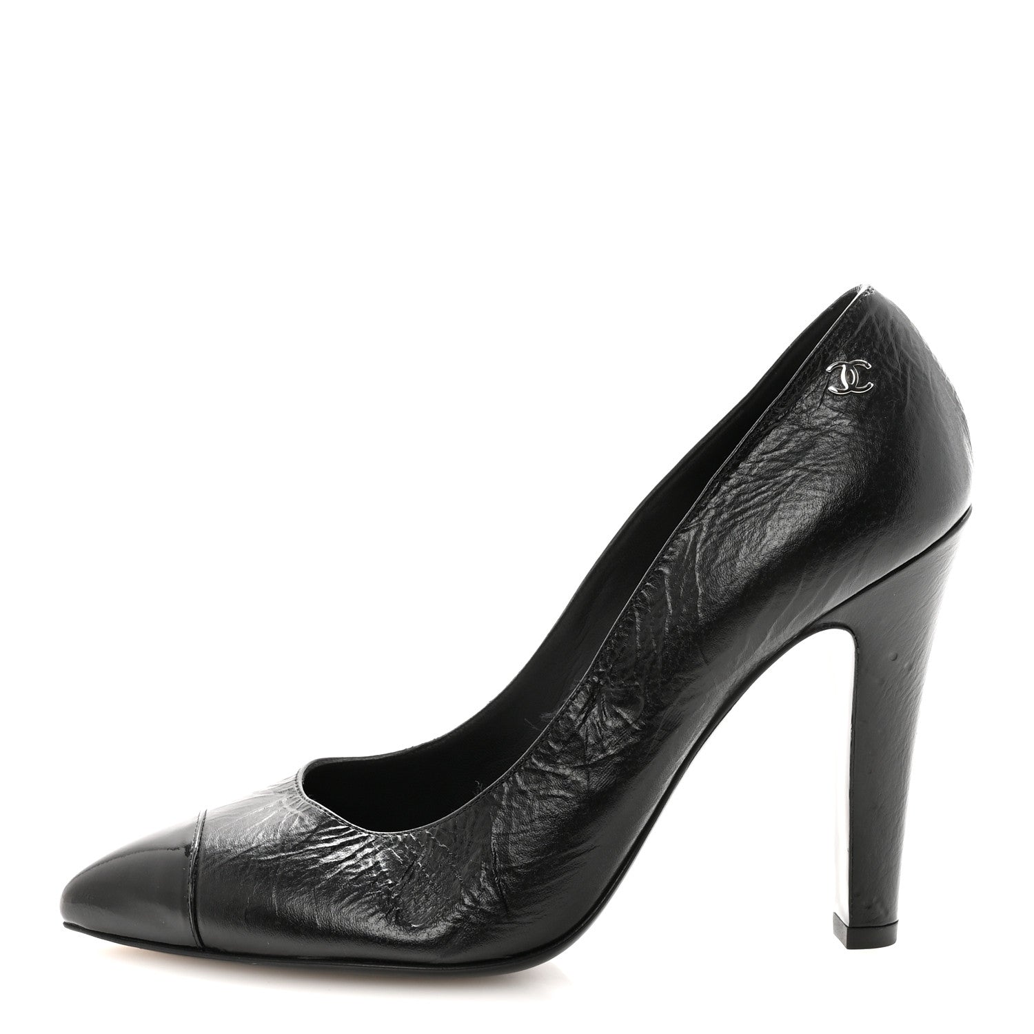 Crumpled Calfskin Cap Toe Pumps 39 Black