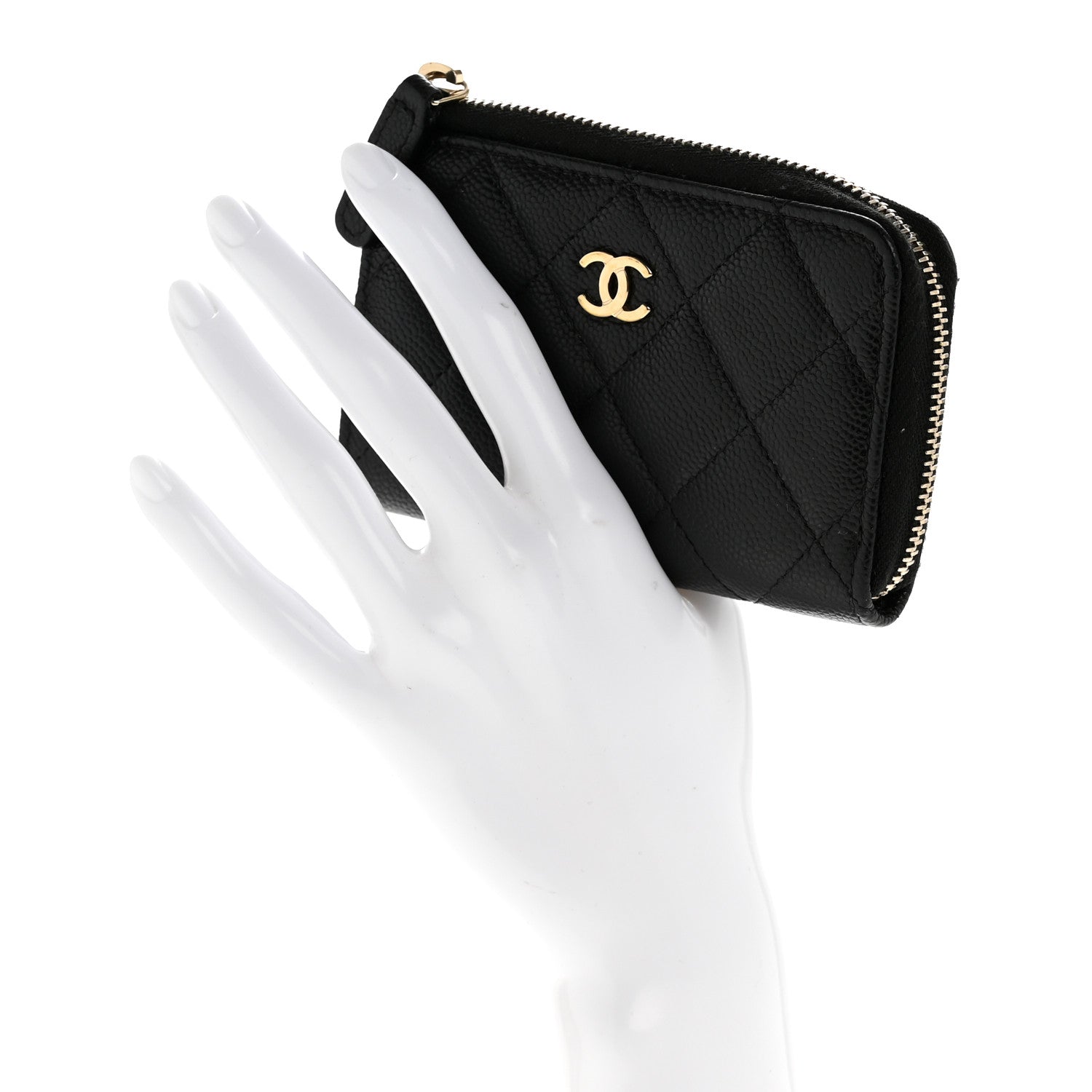 Caviar Quilted Zipped Key Holder Case Black