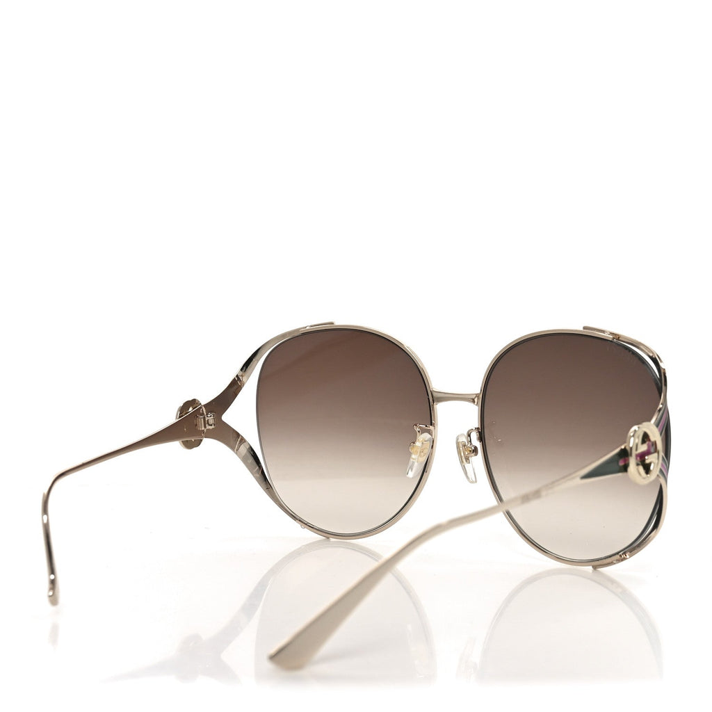 Gucci Metal Oversized Round Frame GG0225S Sunglasses Green Pink