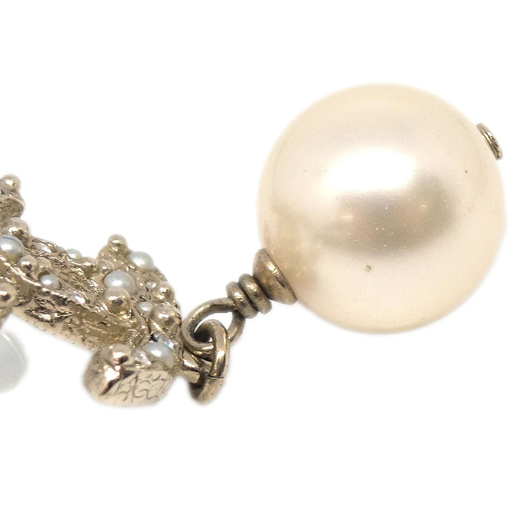 Chanel Dangle CC Pierced Earrings Gold Rhinestone Artificial Pearl A13P