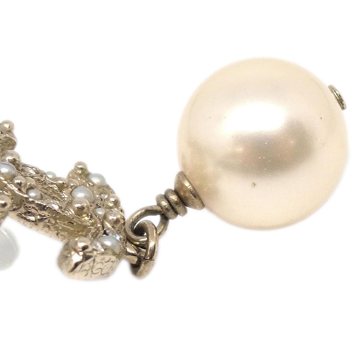 Chanel Dangle CC Pierced Earrings Gold Rhinestone Artificial Pearl A13P