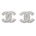 Chanel CC Clip-On Earrings Silver Costume Pearl Rhinestone 18P