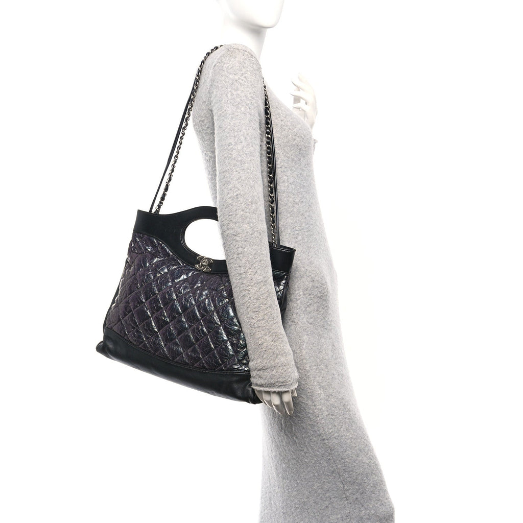 Chanel Crumpled Calfskin Quilted 31 Large Shopping Bag Black