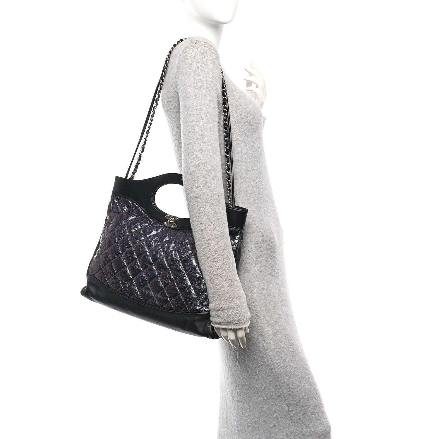 Chanel Crumpled Calfskin Quilted 31 Large Shopping Bag Black