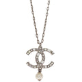 Chanel CC Chain Necklace Pendant Silver Costume Pearl Rhinestone 12A