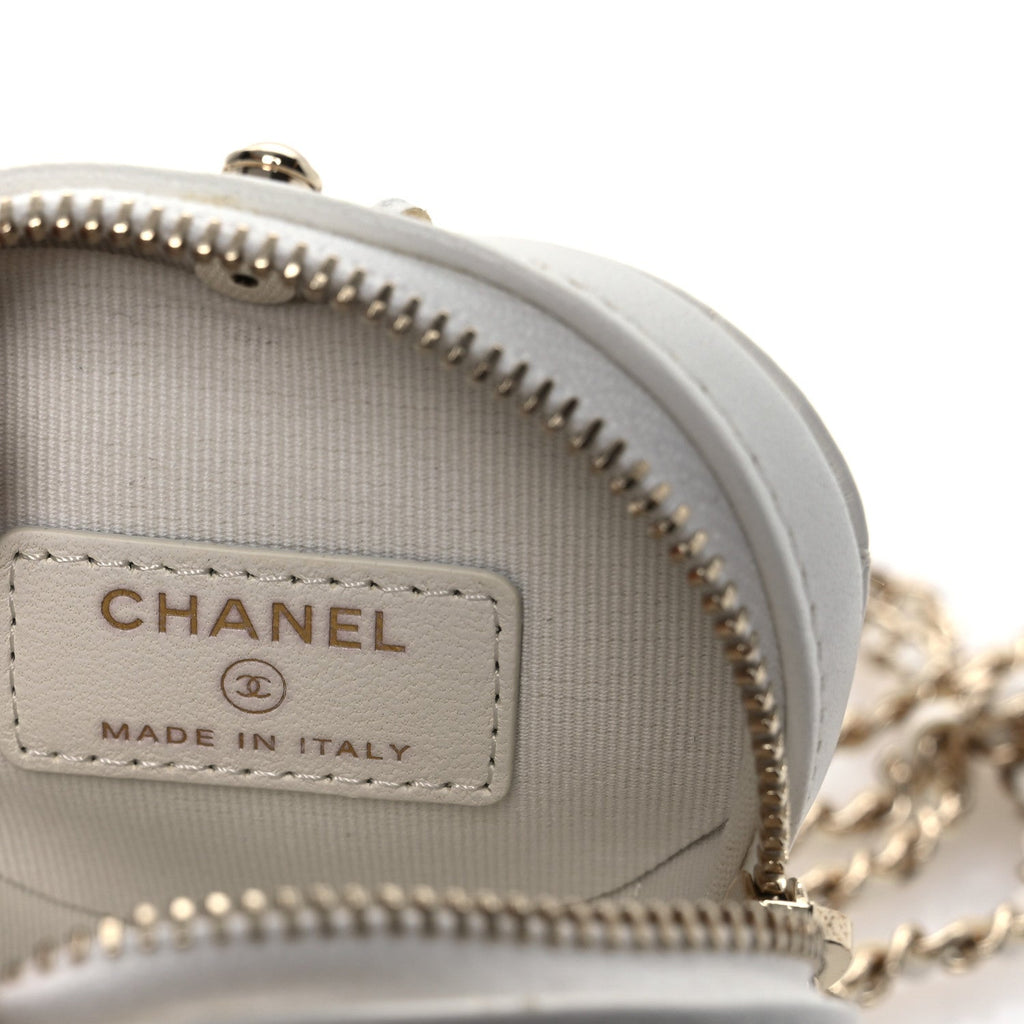 Chanel Lambskin Quilted CC In Love Heart Coin Purse With Chain White