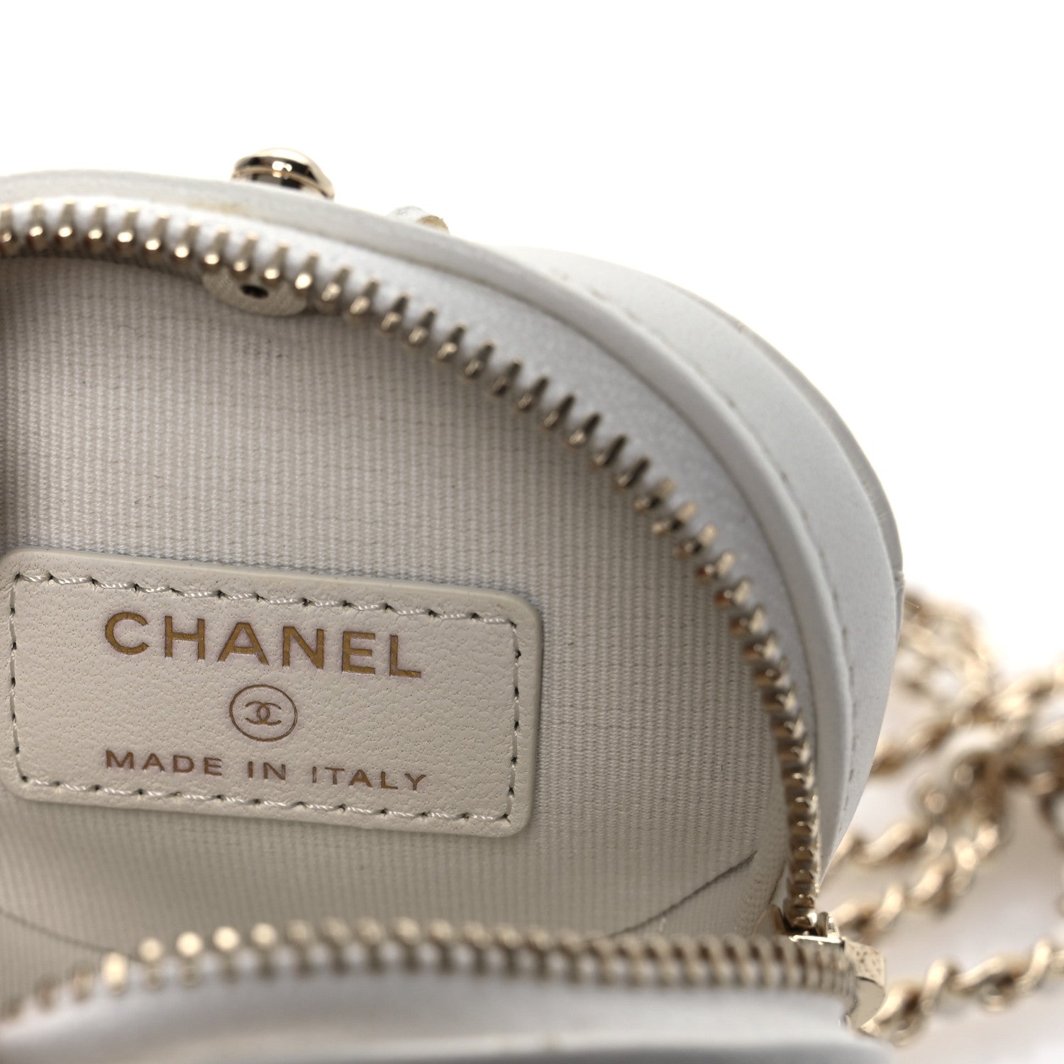Chanel Lambskin Quilted CC In Love Heart Coin Purse With Chain White