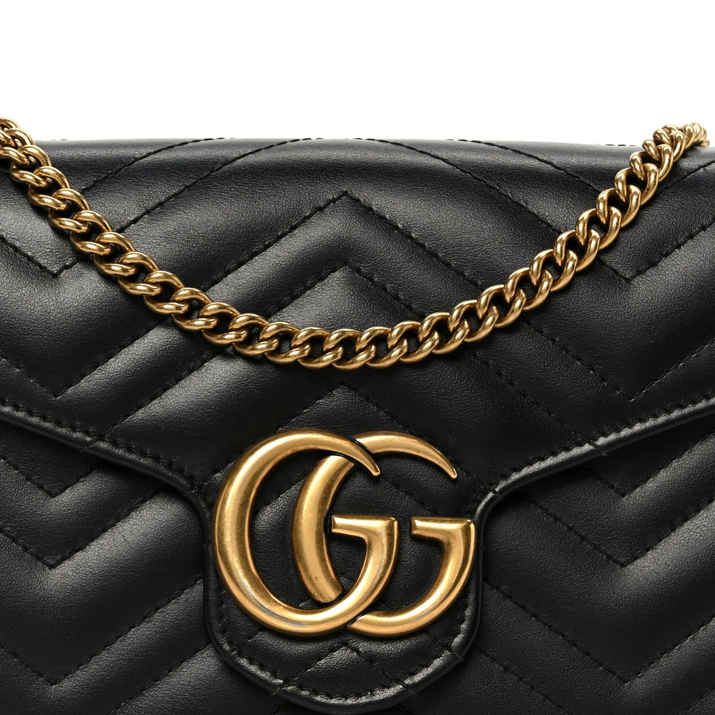 Gucci Calfskin Matelasse GG Marmont Chain Wallet Black