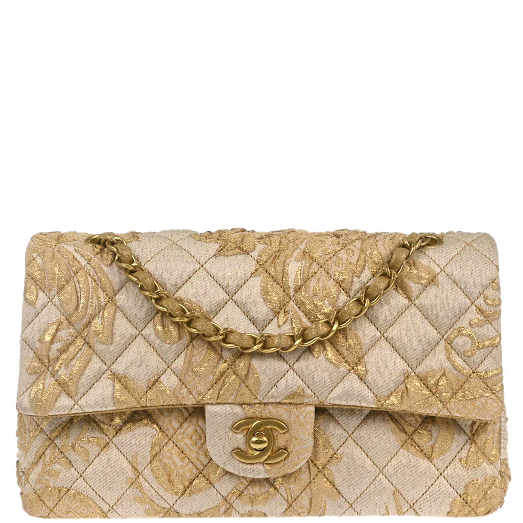 Chanel 2012-2013 Gold Canvas Medium Classic Double Flap Shoulder Bag