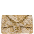 Chanel 2012-2013 Gold Canvas Medium Classic Double Flap Shoulder Bag