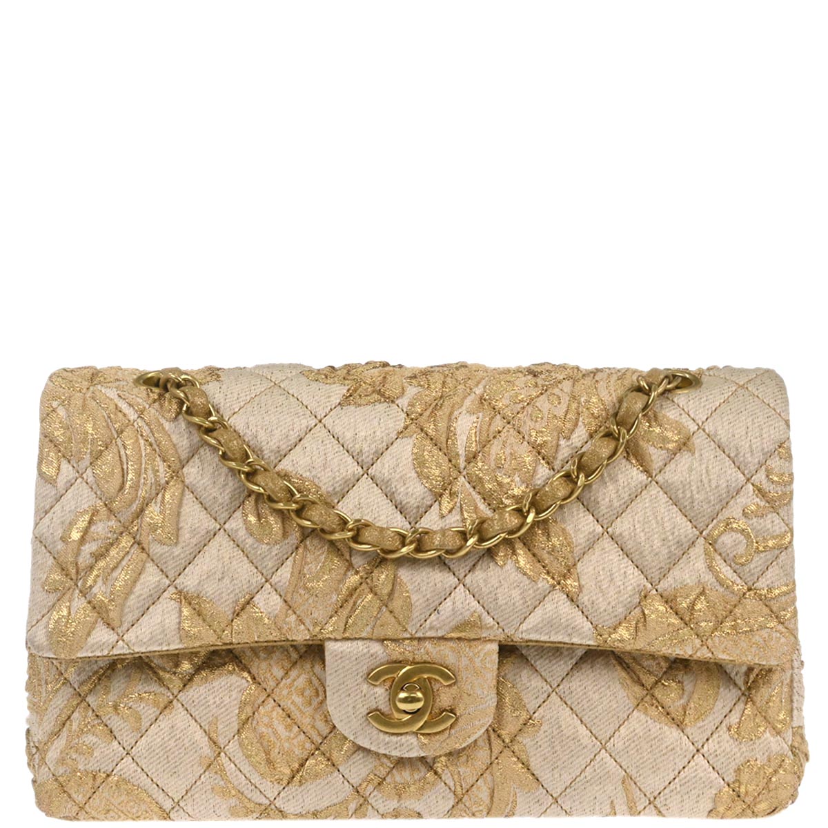 Chanel 2012-2013 Gold Canvas Medium Classic Double Flap Shoulder Bag