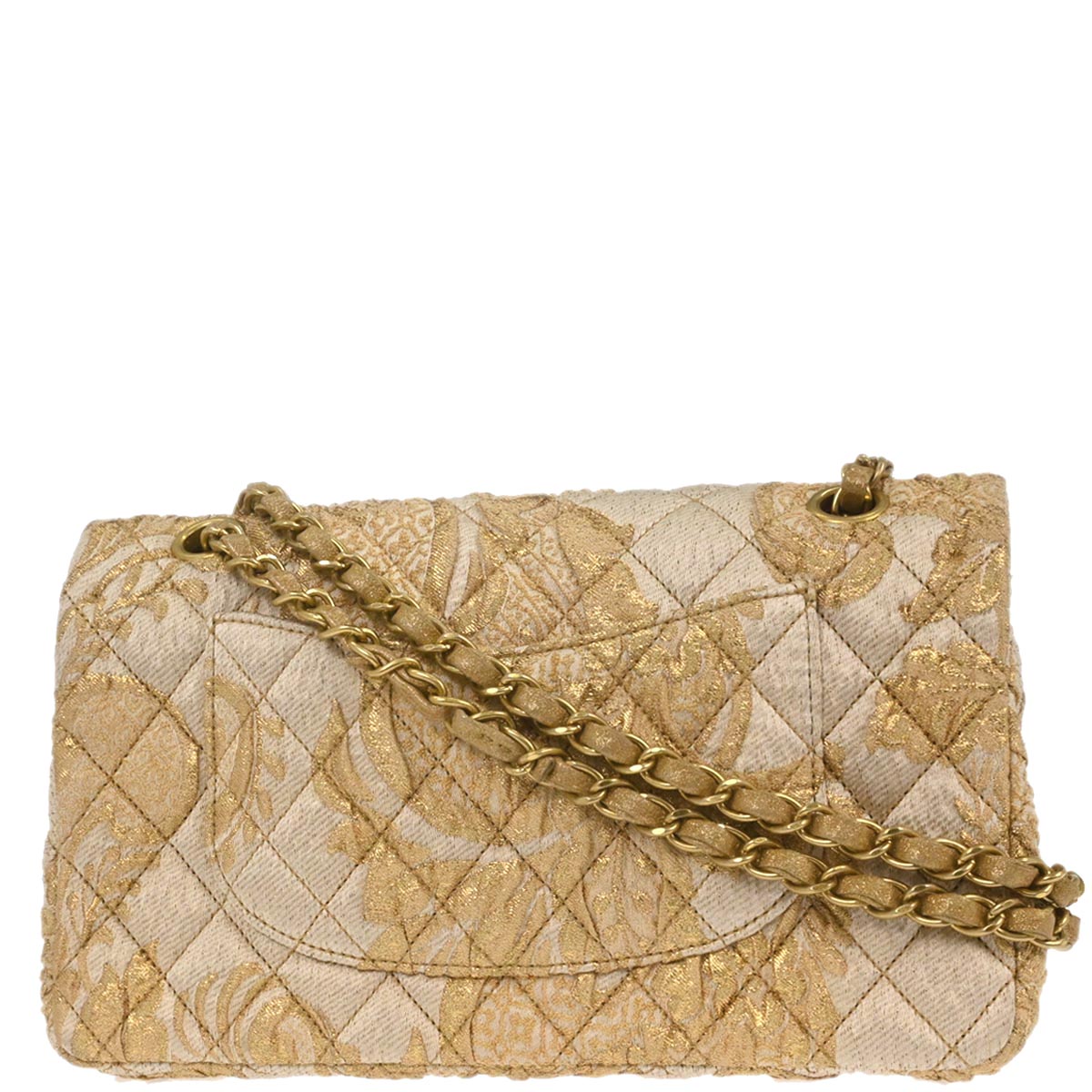 Chanel 2012-2013 Gold Canvas Medium Classic Double Flap Shoulder Bag