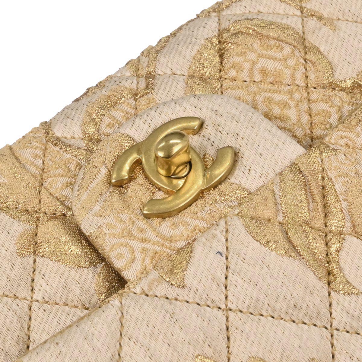 Chanel 2012-2013 Gold Canvas Medium Classic Double Flap Shoulder Bag
