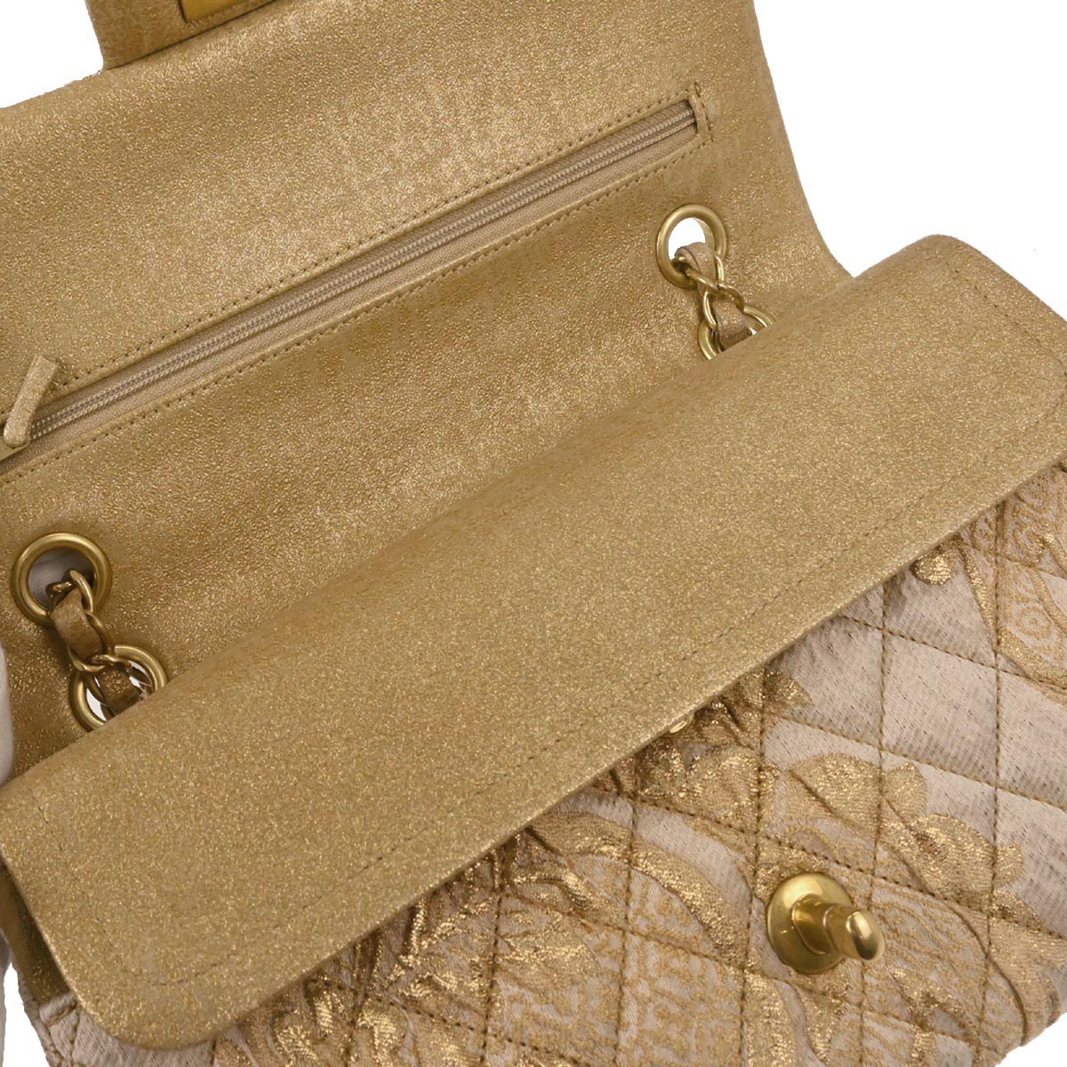 Chanel 2012-2013 Gold Canvas Medium Classic Double Flap Shoulder Bag