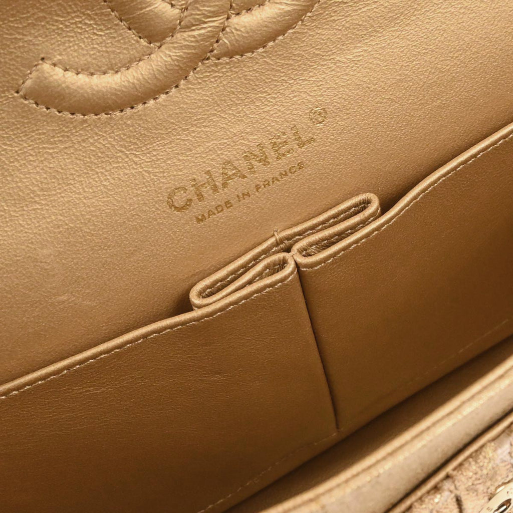 Chanel 2012-2013 Gold Canvas Medium Classic Double Flap Shoulder Bag