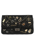 Chanel 2012 Black Calfskin Icon 2.55 Medium Classic Double Flap Shoulder Bag