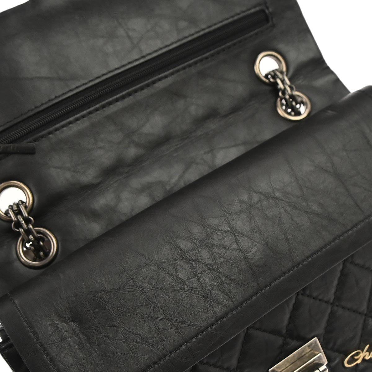 Chanel 2012 Black Calfskin Icon 2.55 Medium Classic Double Flap Shoulder Bag
