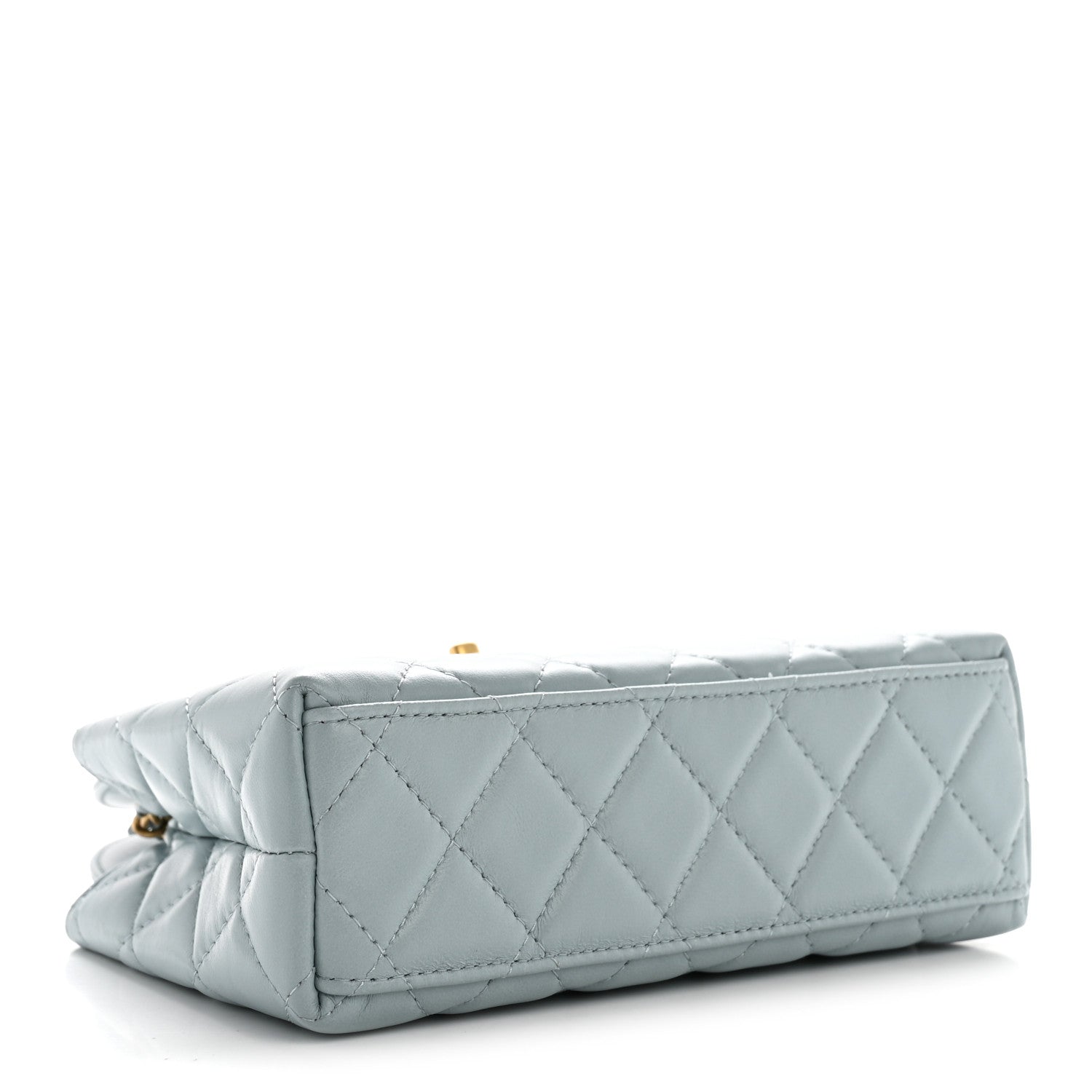 Chanel Shiny Aged Calfskin Quilted Nano Kelly Shopper Light Blue