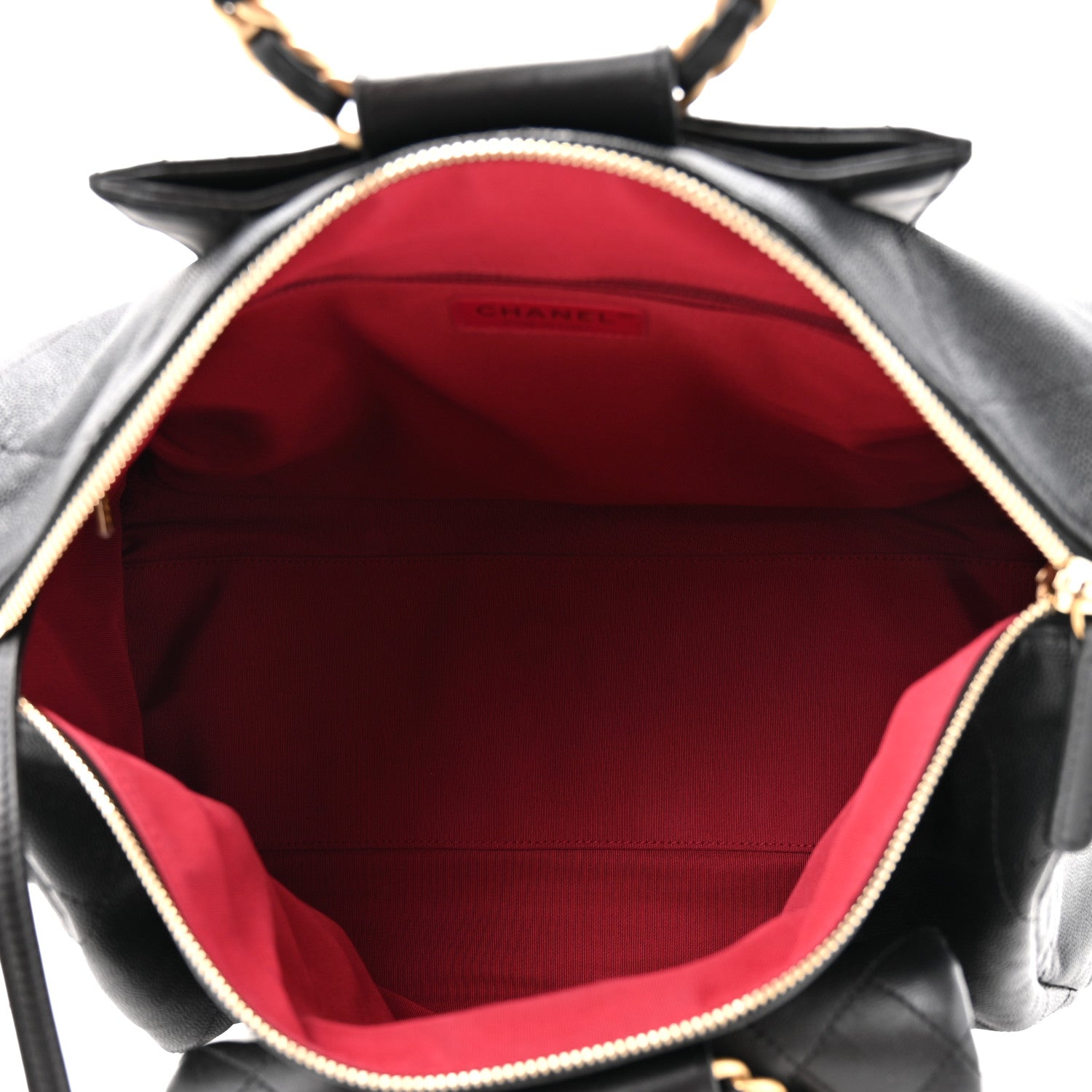 Chanel Grained Calfskin Lambskin Quilted Large Bowling Bag Black