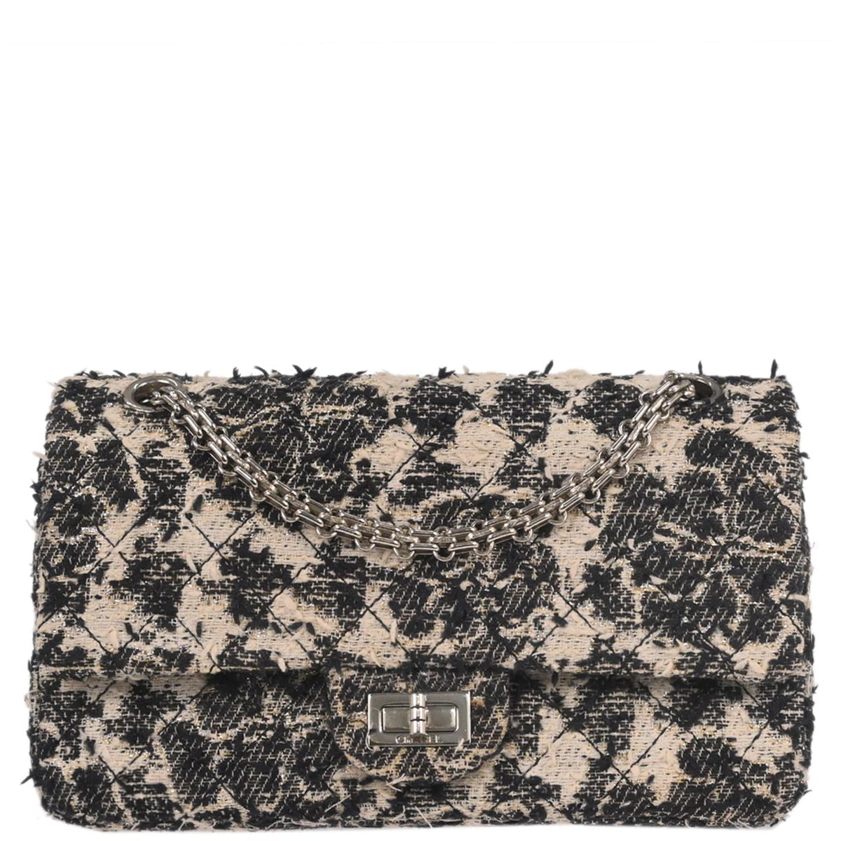 Chanel 2010-2011 Black Tweed 2.55 Medium Classic Double Flap Shoulder Bag