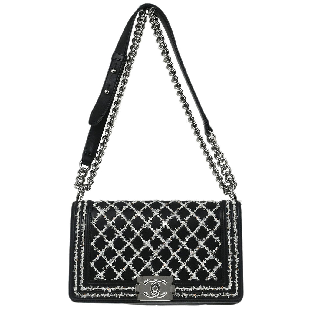Boy Chanel 2017-2018 Black Lambskin Sequins Medium Shoulder Bag