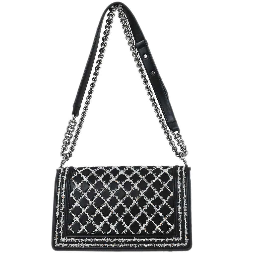Boy Chanel 2017-2018 Black Lambskin Sequins Medium Shoulder Bag