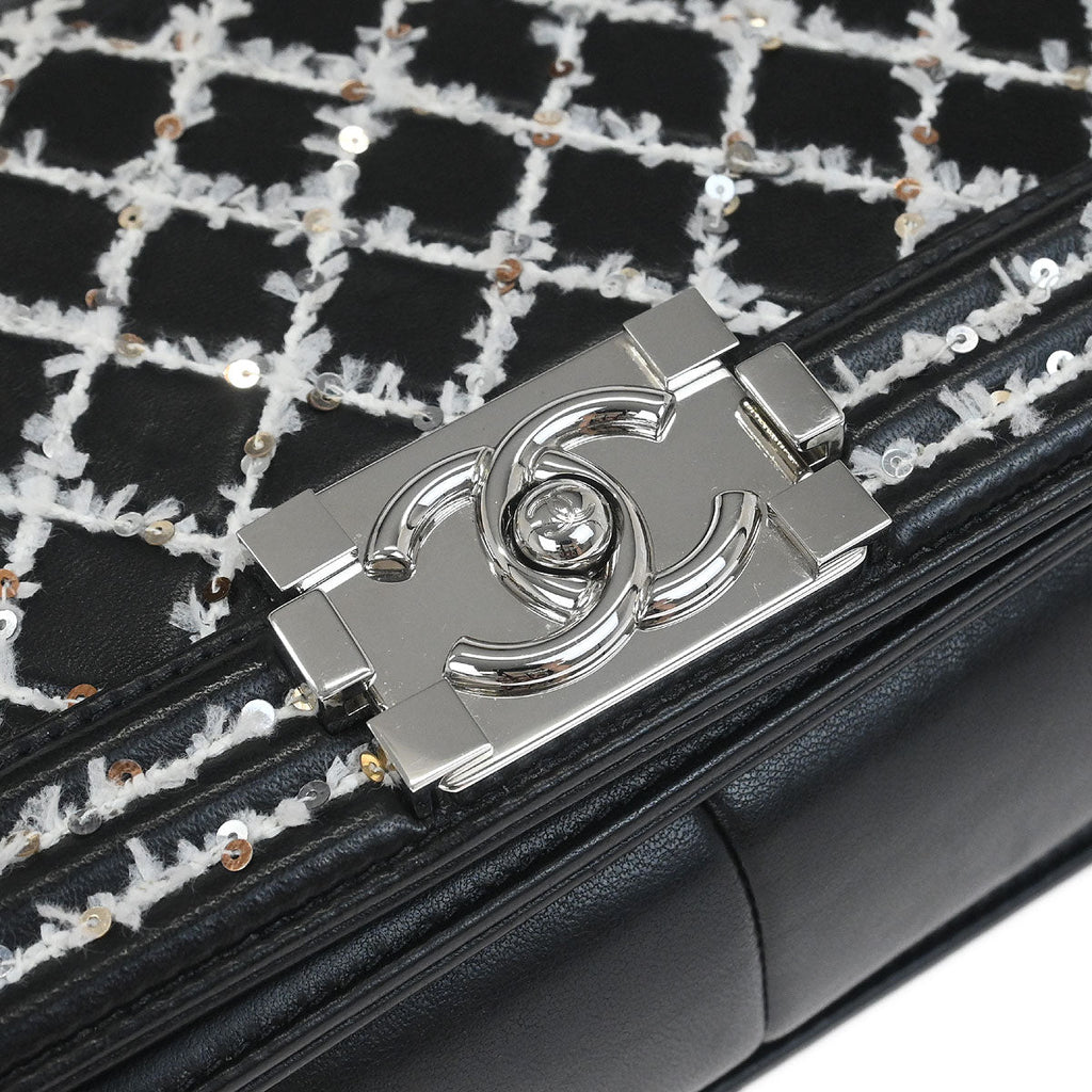 Boy Chanel 2017-2018 Black Lambskin Sequins Medium Shoulder Bag